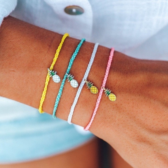 Pura Vida Set of 2 Bracelets Pineapple Bitty Braid & Multicolor With Bag - Picture 5 of 6